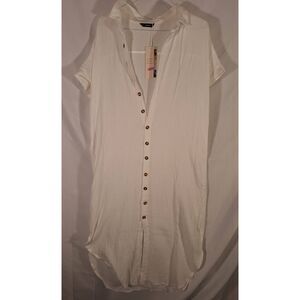 Dokotoo Womans Casual Short Sleeve Side Split‎ Button Down Long Swimsuit Cover L